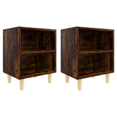 813099 vidaXL Bed Cabinets with Solid Wood Legs 2 pcs Smoked Oak 40x30x50 cm 2