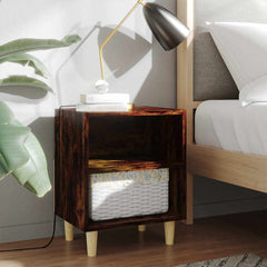 813099 vidaXL Bed Cabinets with Solid Wood Legs 2 pcs Smoked Oak 40x30x50 cm 1