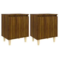 vidaXL Bed Cabinets with Solid Wood Legs 2 pcs Brown Oak 40x30x50 cm 2