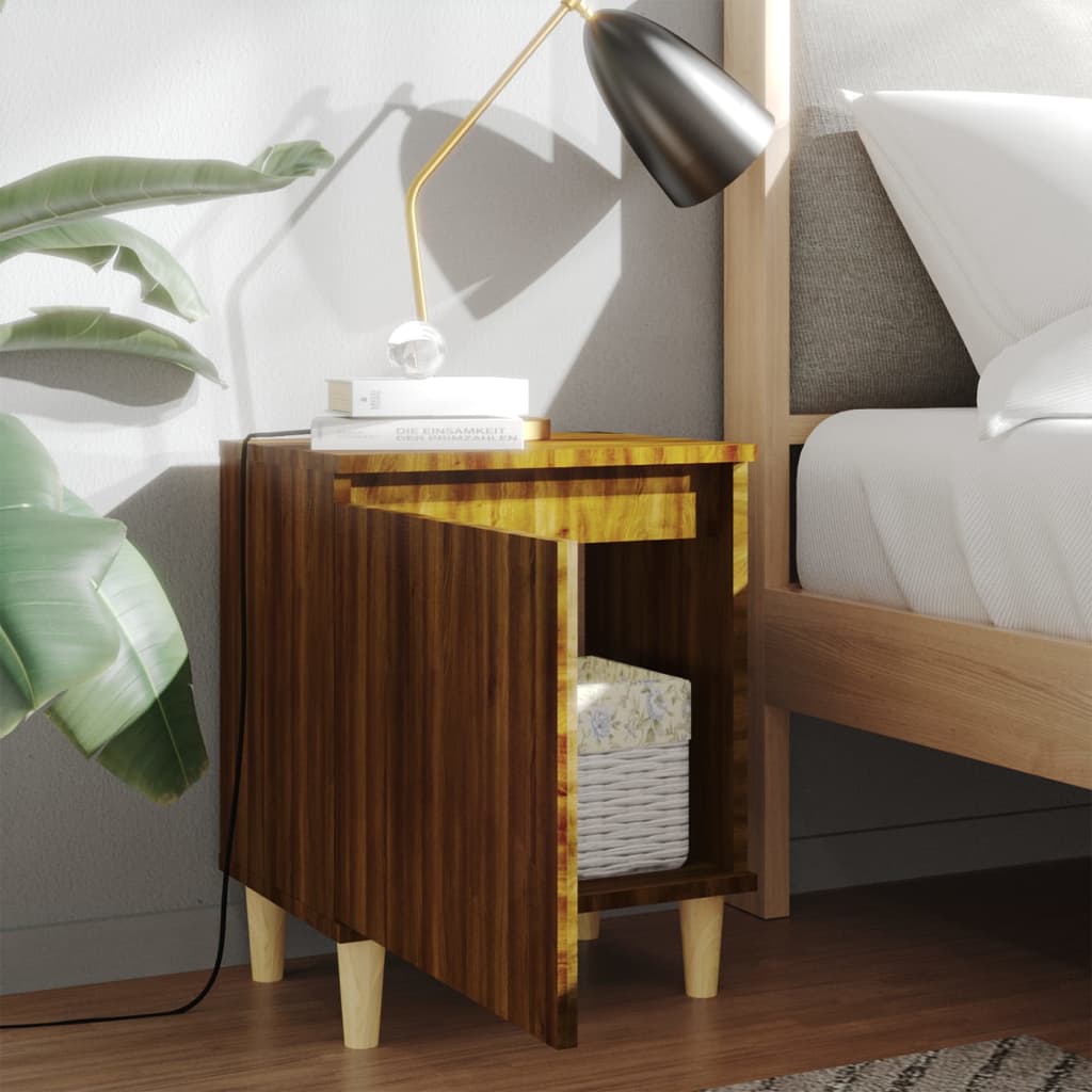 vidaXL Bed Cabinets with Solid Wood Legs 2 pcs Brown Oak 40x30x50 cm 3