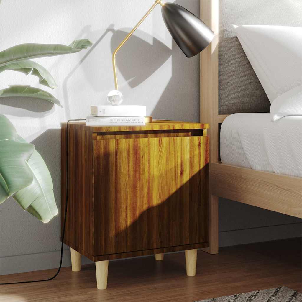 vidaXL Bed Cabinets with Solid Wood Legs 2 pcs Brown Oak 40x30x50 cm 1