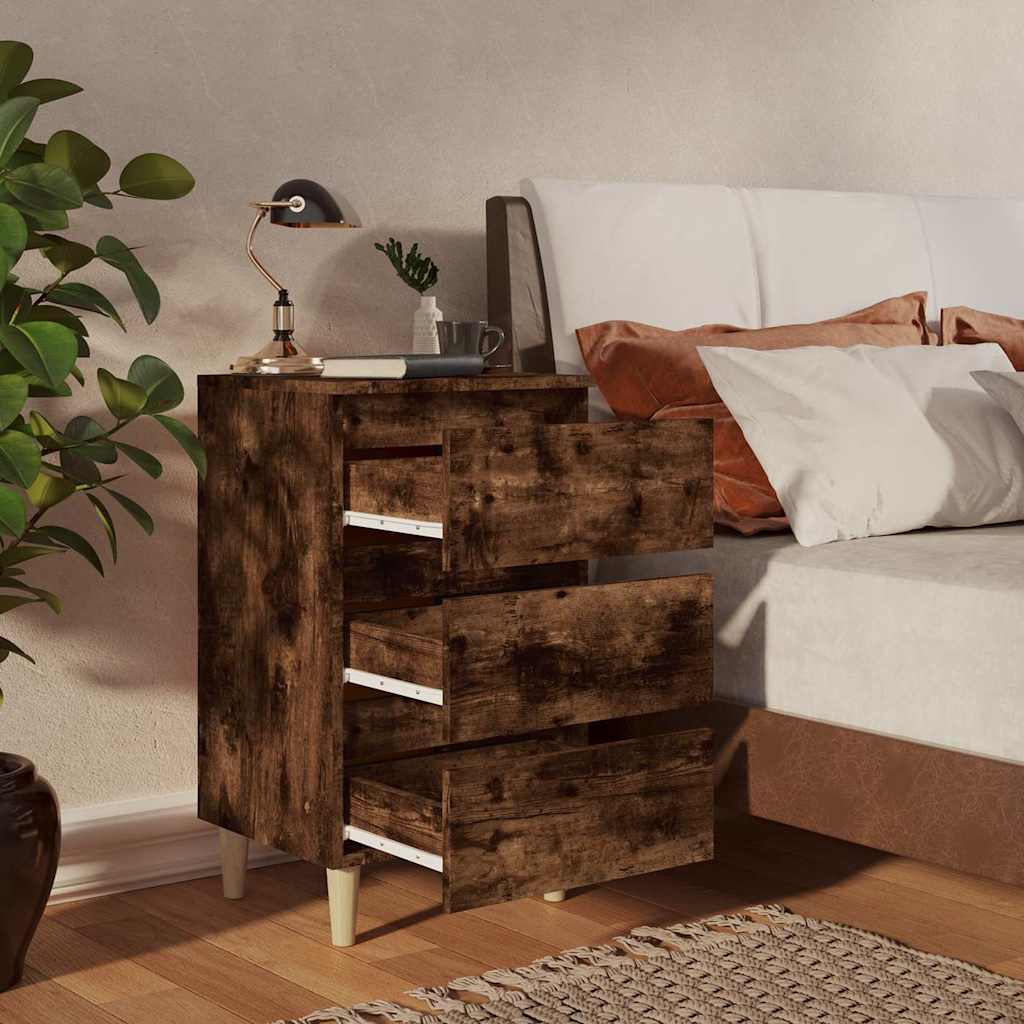 813134 vidaXL Bed Cabinet with Solid Wood Legs Smoked Oak 40x35x69 cm 3