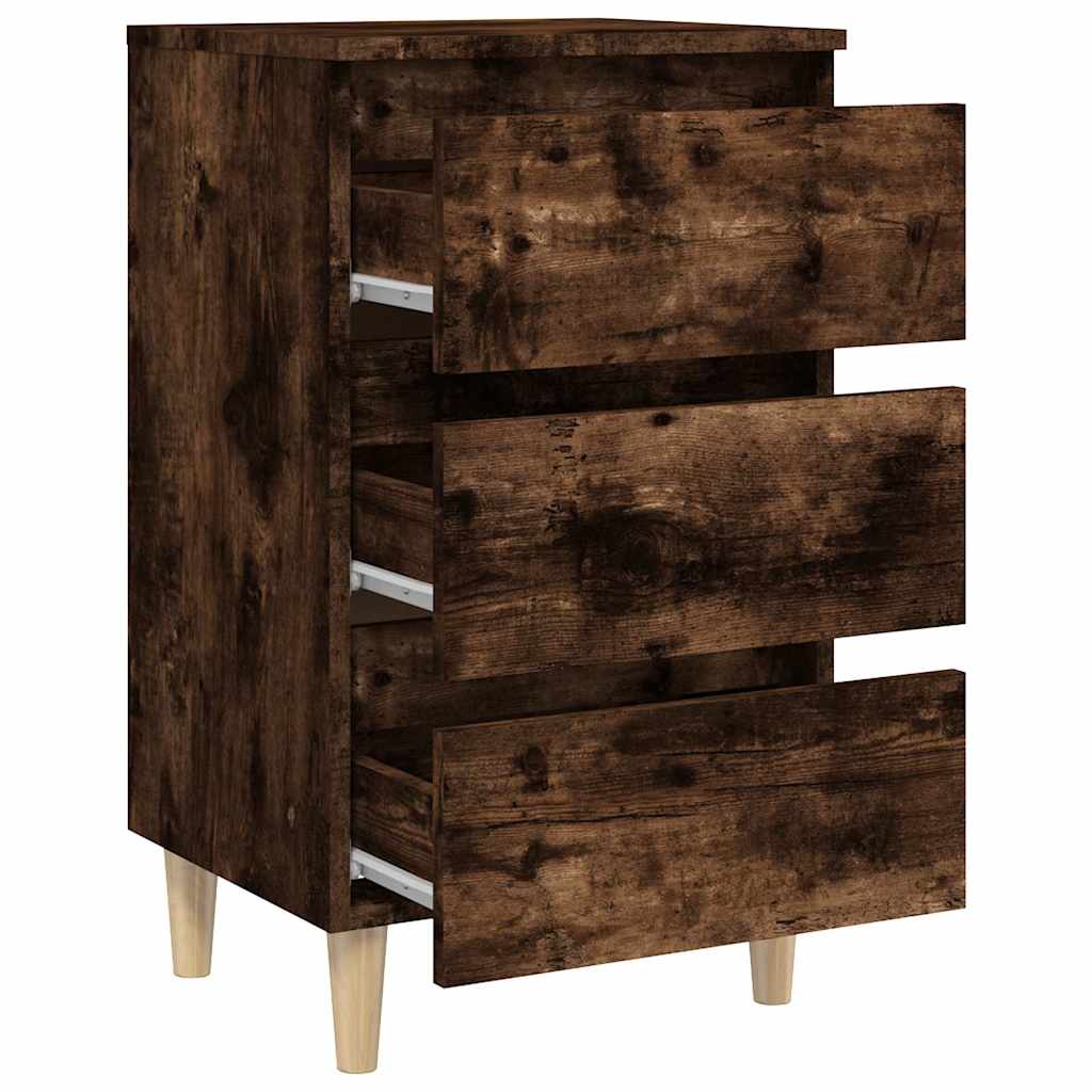 813134 vidaXL Bed Cabinet with Solid Wood Legs Smoked Oak 40x35x69 cm 5