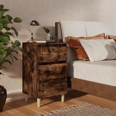 813134 vidaXL Bed Cabinet with Solid Wood Legs Smoked Oak 40x35x69 cm 1