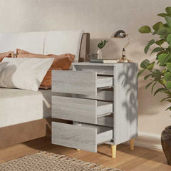 vidaXL Bed Cabinet with Solid Wood Legs Grey Sonoma 40x35x69 cm 3