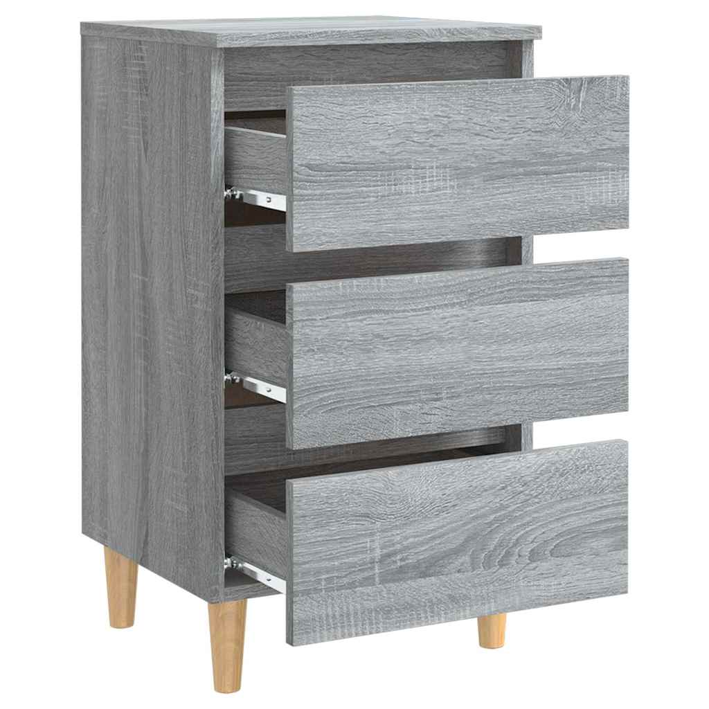 vidaXL Bed Cabinet with Solid Wood Legs Grey Sonoma 40x35x69 cm 4