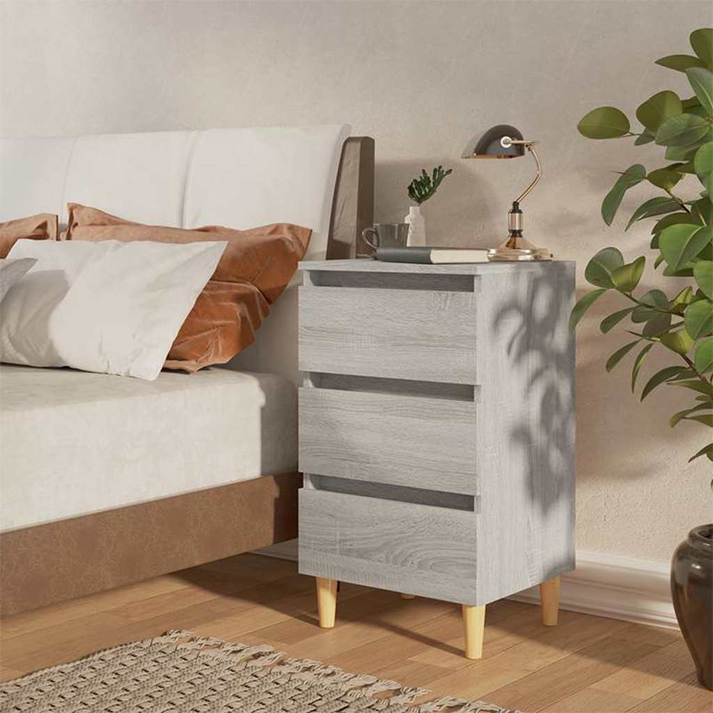 vidaXL Bed Cabinet with Solid Wood Legs Grey Sonoma 40x35x69 cm 1