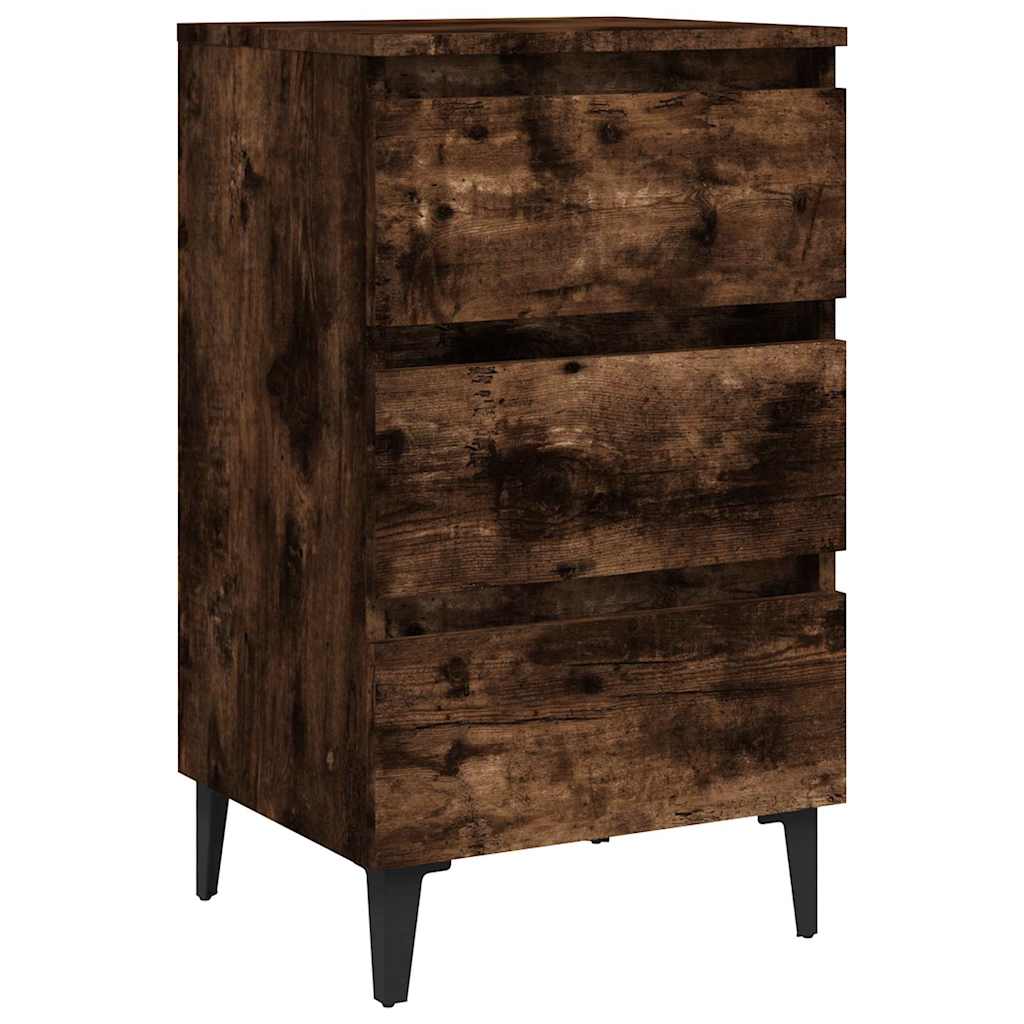 813140 vidaXL Bed Cabinet with Metal Legs Smoked Oak 40x35x69 cm 2