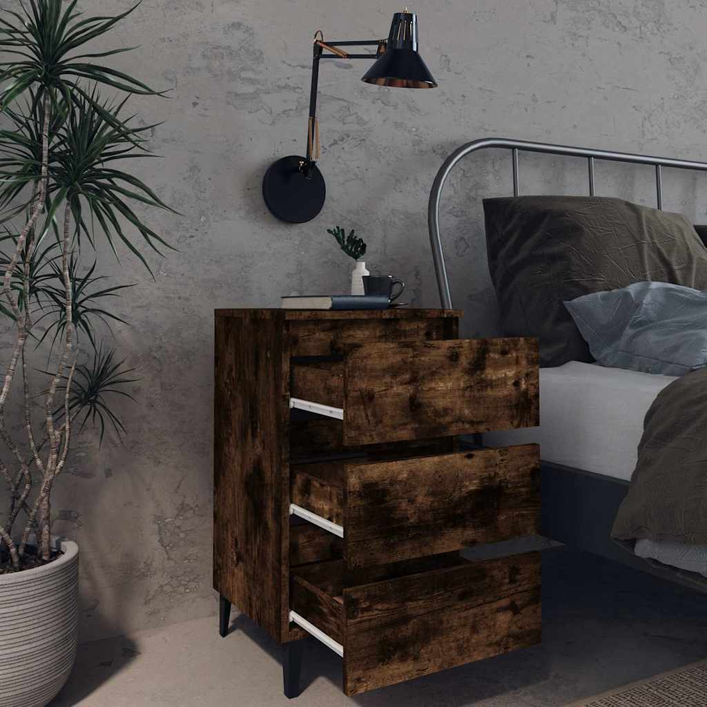 813140 vidaXL Bed Cabinet with Metal Legs Smoked Oak 40x35x69 cm 3