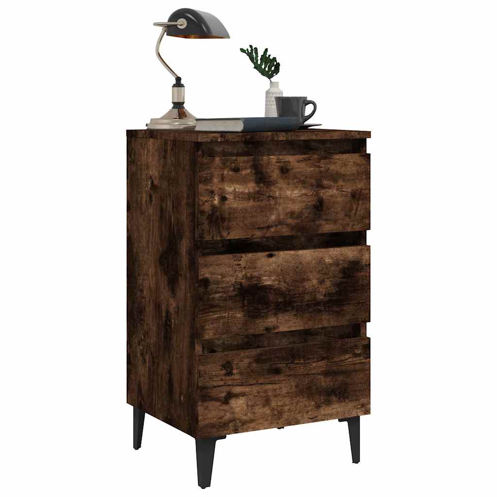 Bed Cabinet with Metal Legs 40x35x69 cm Smoked oak
