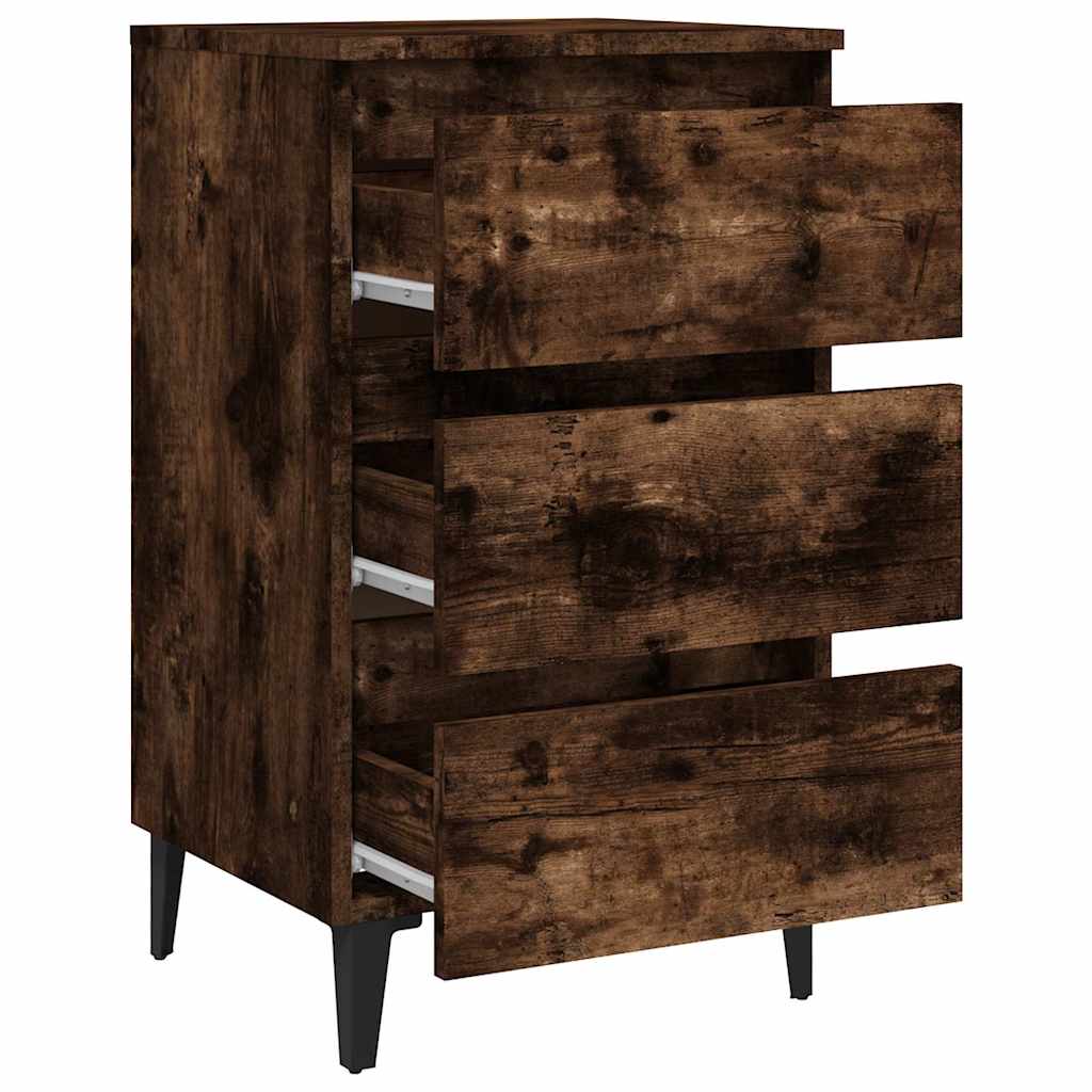 813140 vidaXL Bed Cabinet with Metal Legs Smoked Oak 40x35x69 cm 5