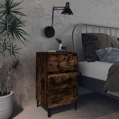 813140 vidaXL Bed Cabinet with Metal Legs Smoked Oak 40x35x69 cm 1