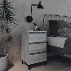 813142 vidaXL Bed Cabinet with Metal Legs Grey Sonoma 40x35x69 cm 1