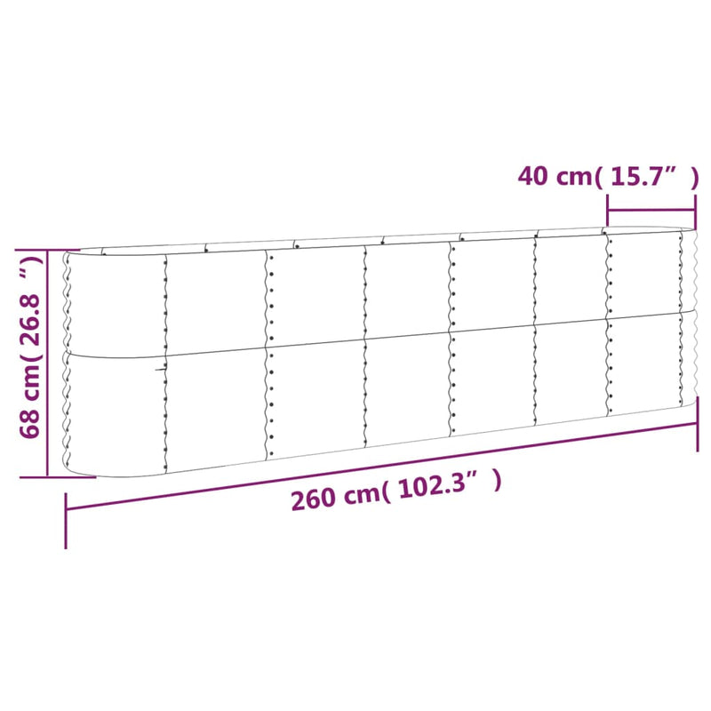 Garden Raised Bed Powder-coated Steel 260x40x68 cm Anthracite