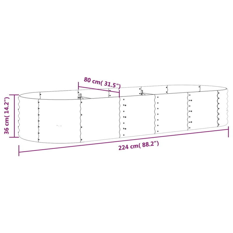 Garden Raised Bed Powder-coated Steel 224x80x36 cm Brown