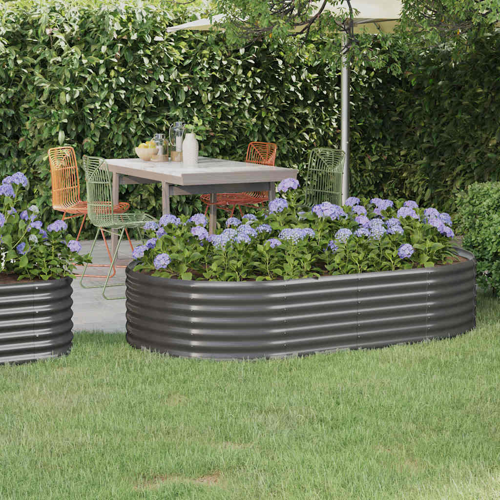 vidaXL Garden Raised Bed | Grey | Powder-Coated Steel | Medium | Durable 1