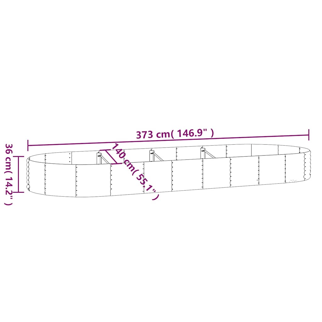 Garden Raised Bed Galvanised Steel Depth 140 cm Silver 373 cm