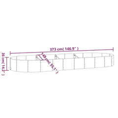 Garden Raised Bed Galvanised Steel Depth 140 cm Silver 373 cm