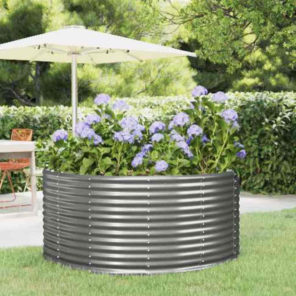 Garden Raised Bed Galvanised Steel Depth 140 cm Grey 140 cm