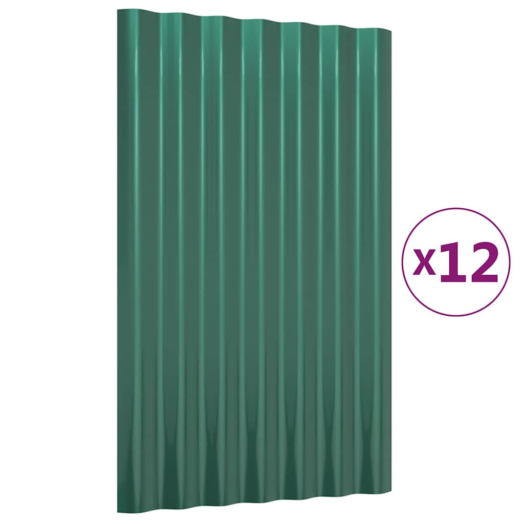 vidaXL Roof Panels 12 pcs Galvanised Steel Green 60x36 cm 2