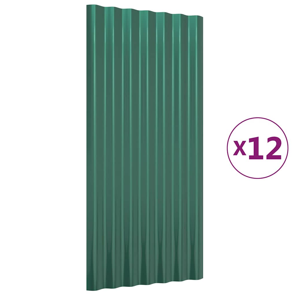 vidaXL Roof Panels 12 pcs Galvanised Steel Green 80x36 cm 2