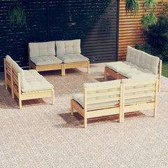 vidaXL 8 Piece Garden Lounge Set with Cream Cushions Pinewood 1