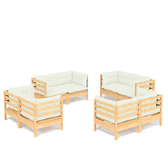 vidaXL 8 Piece Garden Lounge Set with Cream Cushions Pinewood 2
