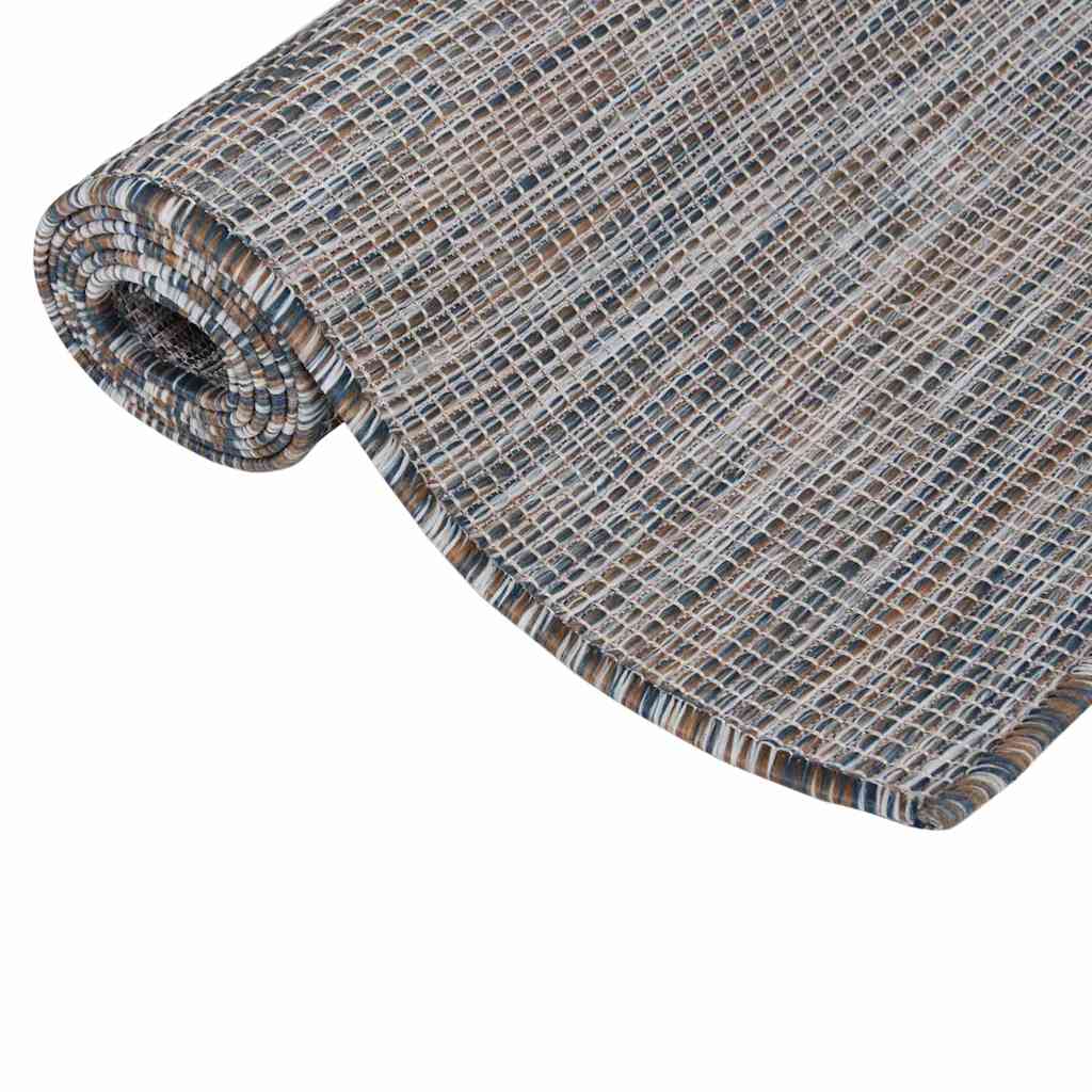 vidaXL Outdoor Flatweave Rug 100x200 cm Brown and Blue 3