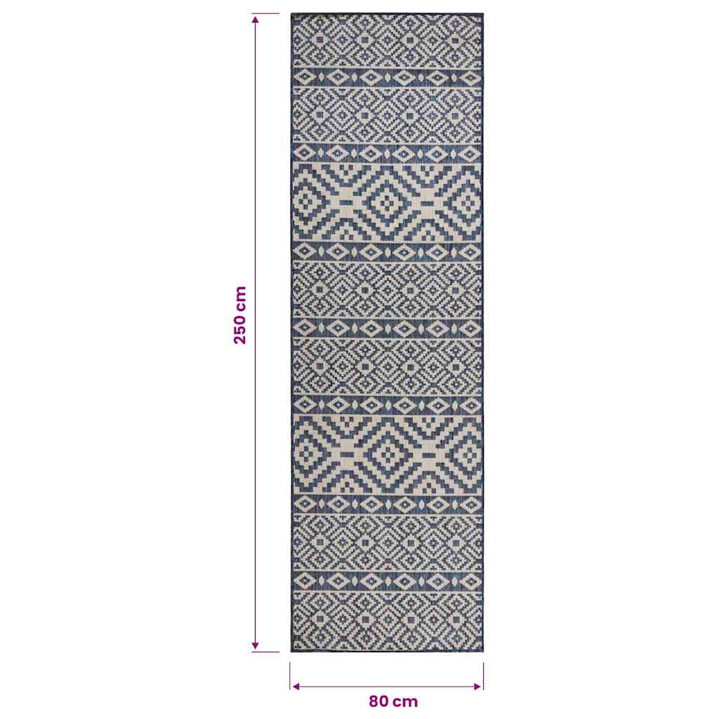 vidaXL Outdoor Flatweave Rug 80x250 cm Blue Stripes 6