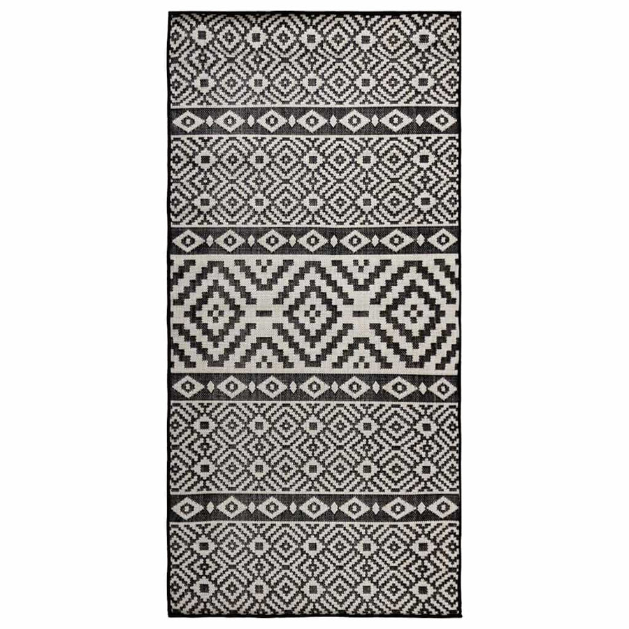 vidaXL Outdoor Flatweave Rug 100x200 cm Black Stripes 1
