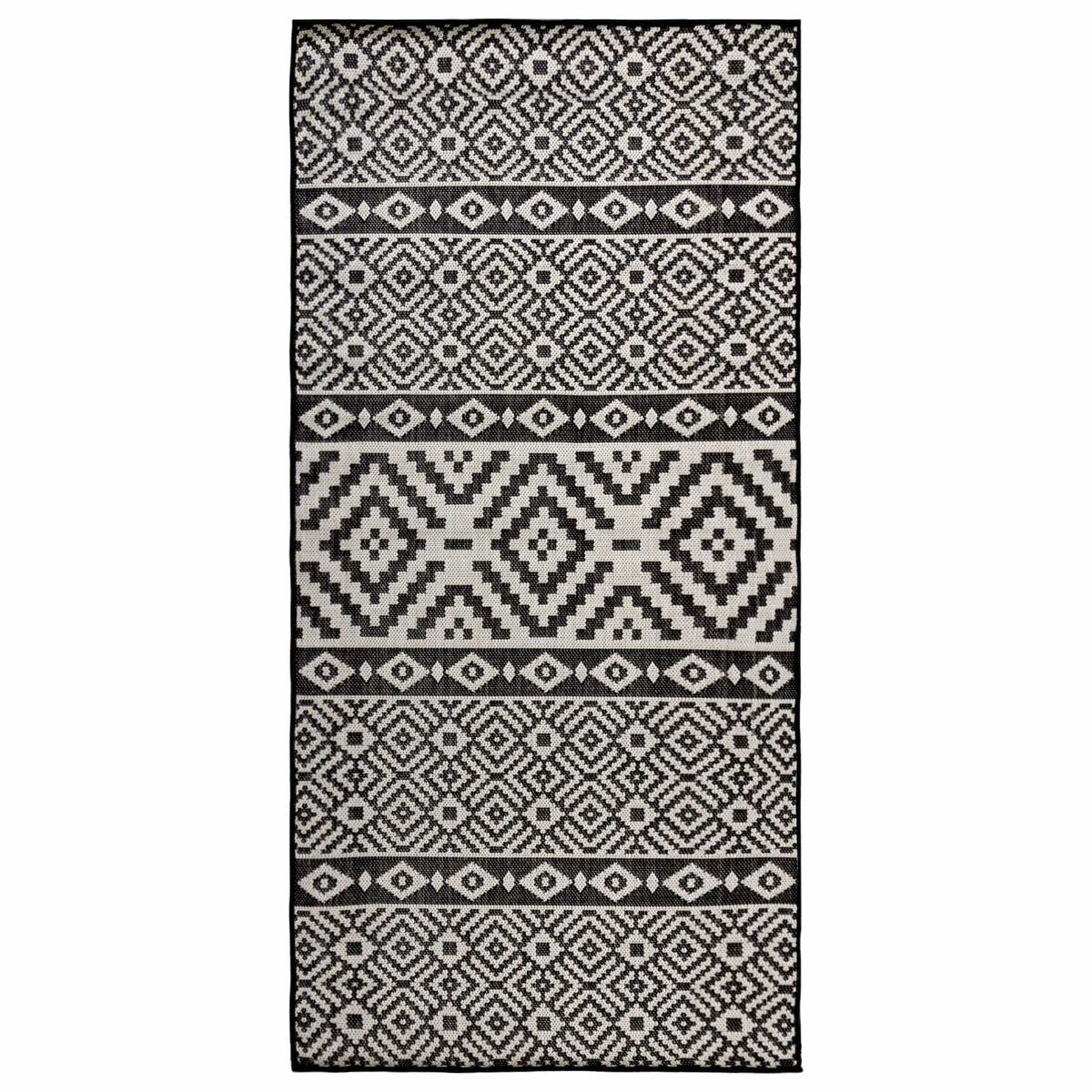 Outdoor Flatweave Rug 100x200 cm Width 100 cm Black stripes