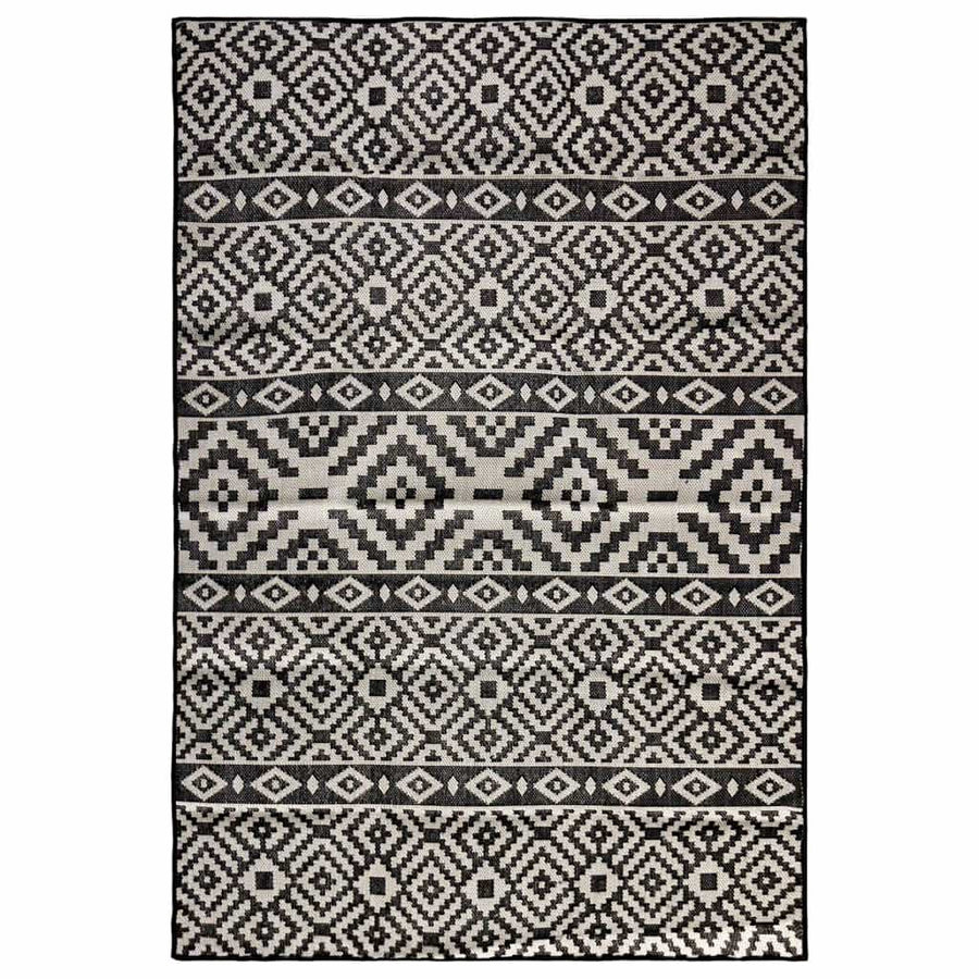 vidaXL Outdoor Flatweave Rug 120x170 cm Black Stripes 1