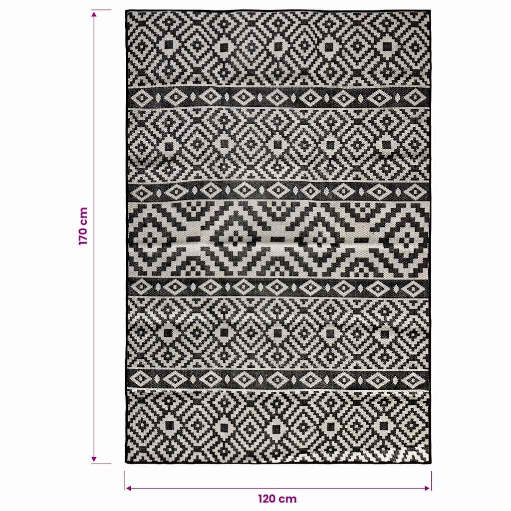vidaXL Outdoor Flatweave Rug 120x170 cm Black Stripes 6