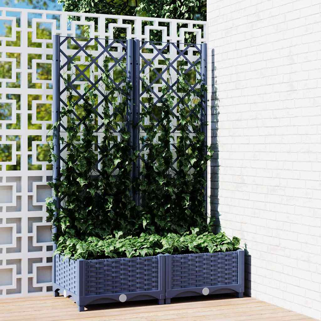 Garden Planter with Trellis PP without Wheels Height 121.5 cm Blue grey 80 cm 40 cm