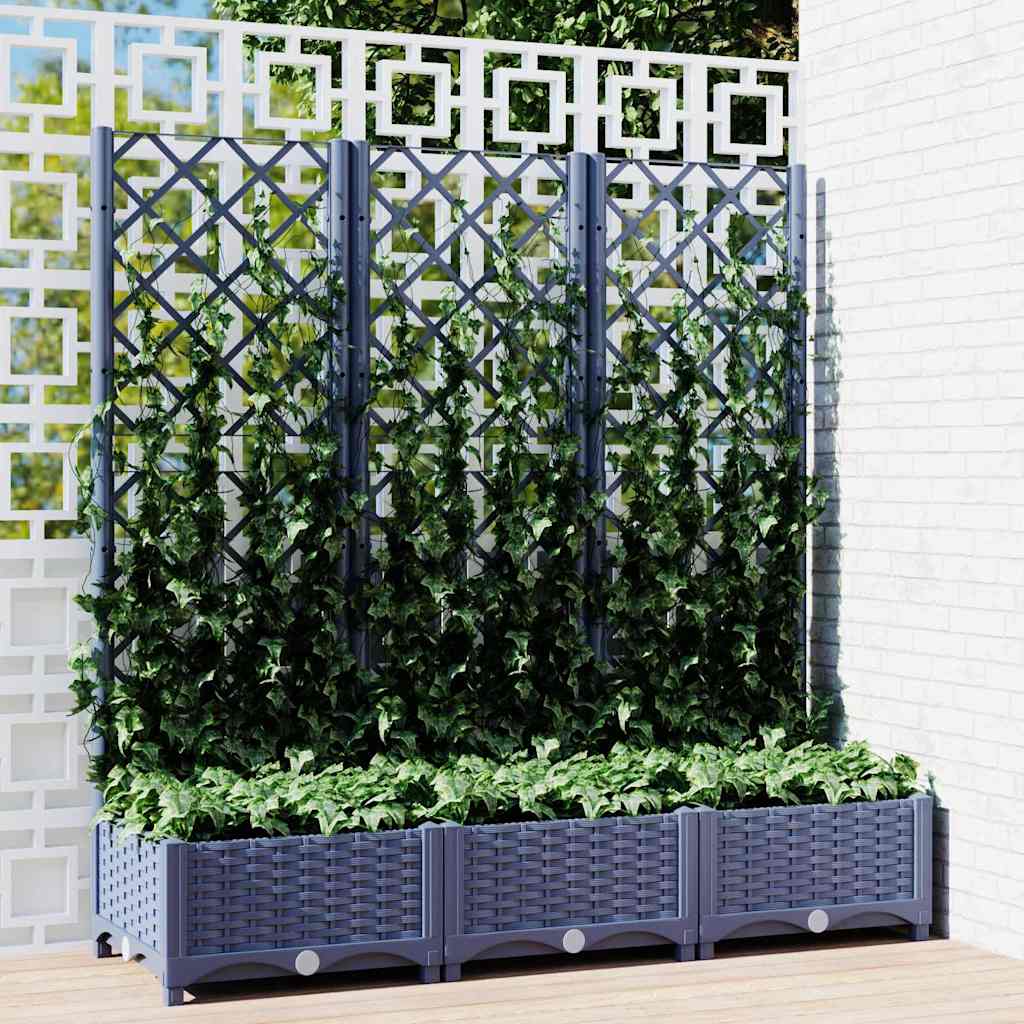 Garden Planter with Trellis PP without Wheels Height 121.5 cm Blue grey 120 cm 40 cm