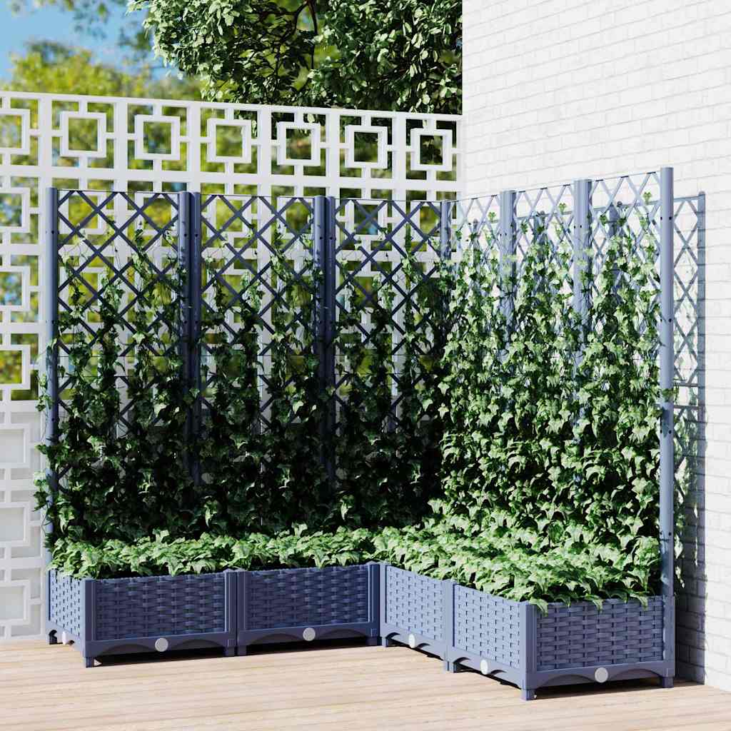 Garden Planter with Trellis PP without Wheels Height 121.5 cm Blue grey 120 cm 120 cm