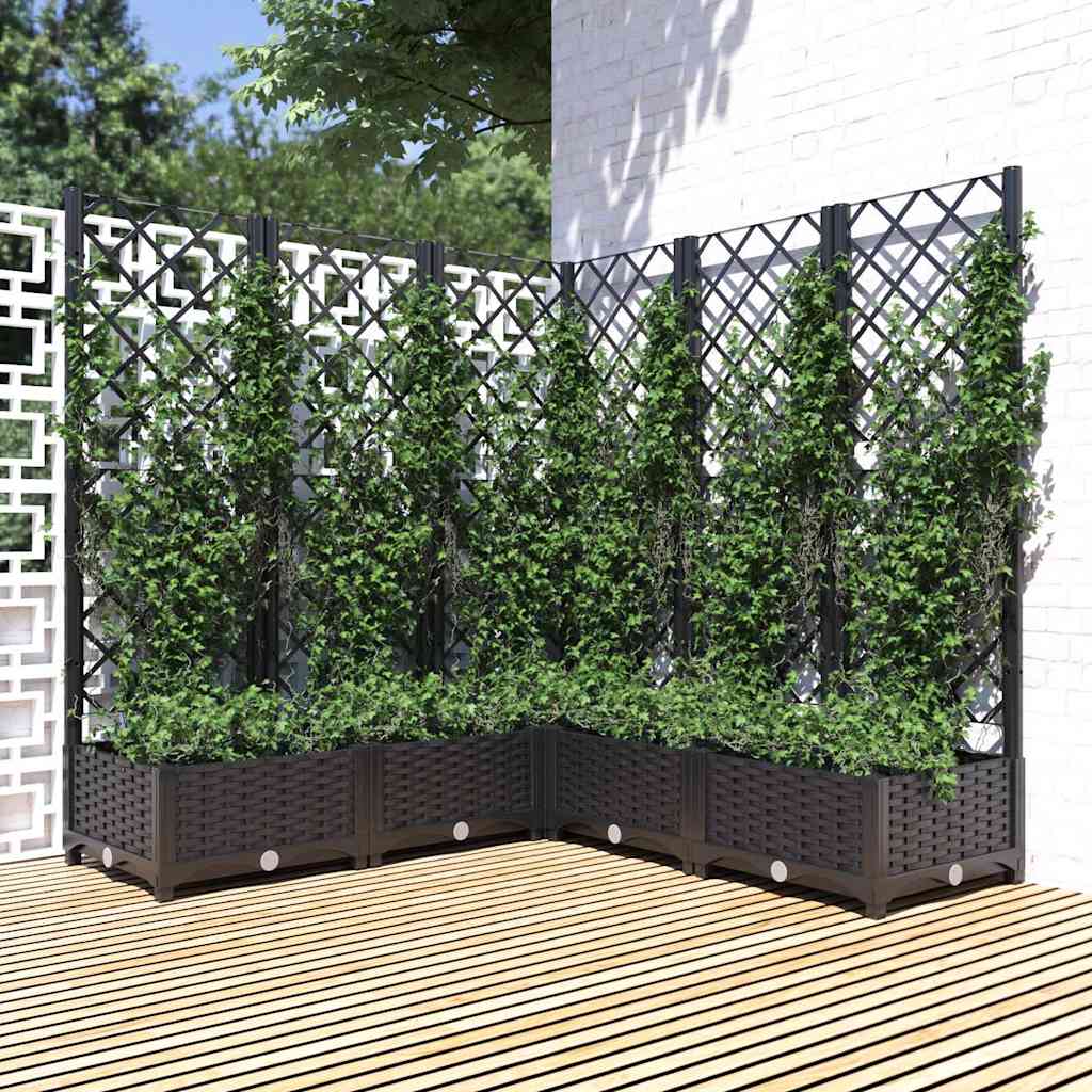 Garden Planter with Trellis PP without Wheels Height 121.5 cm Black 120 cm 120 cm