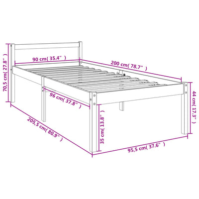 Bed Frame 90x200 cm Solid Wood Pine