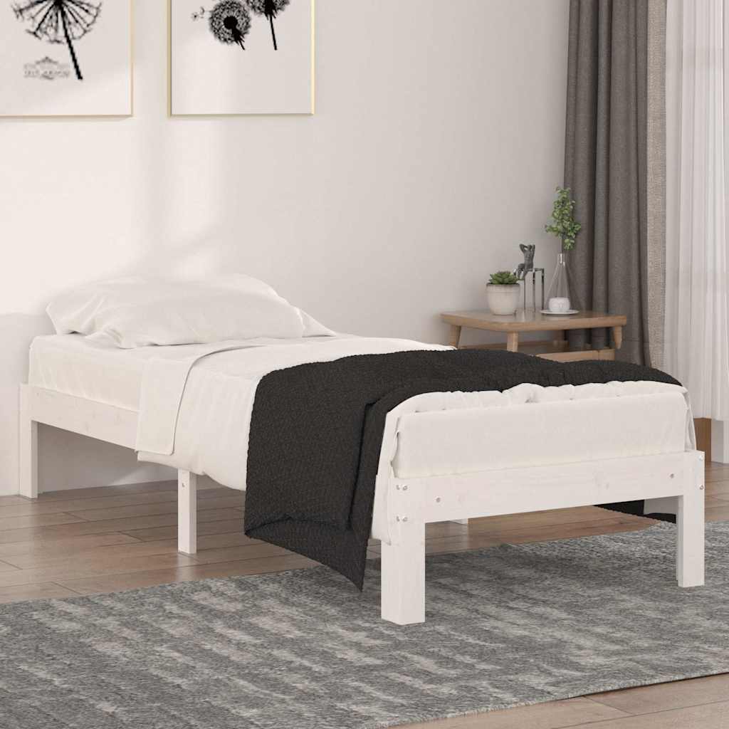 vidaXL Bed Frame | White | Solid pine wood and plywood | Small single | Durable 1