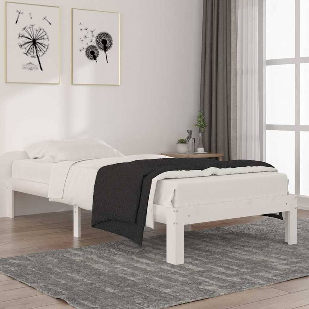 Bed Frame without Mattress Solid Wood Pine White 90 x 200 cm