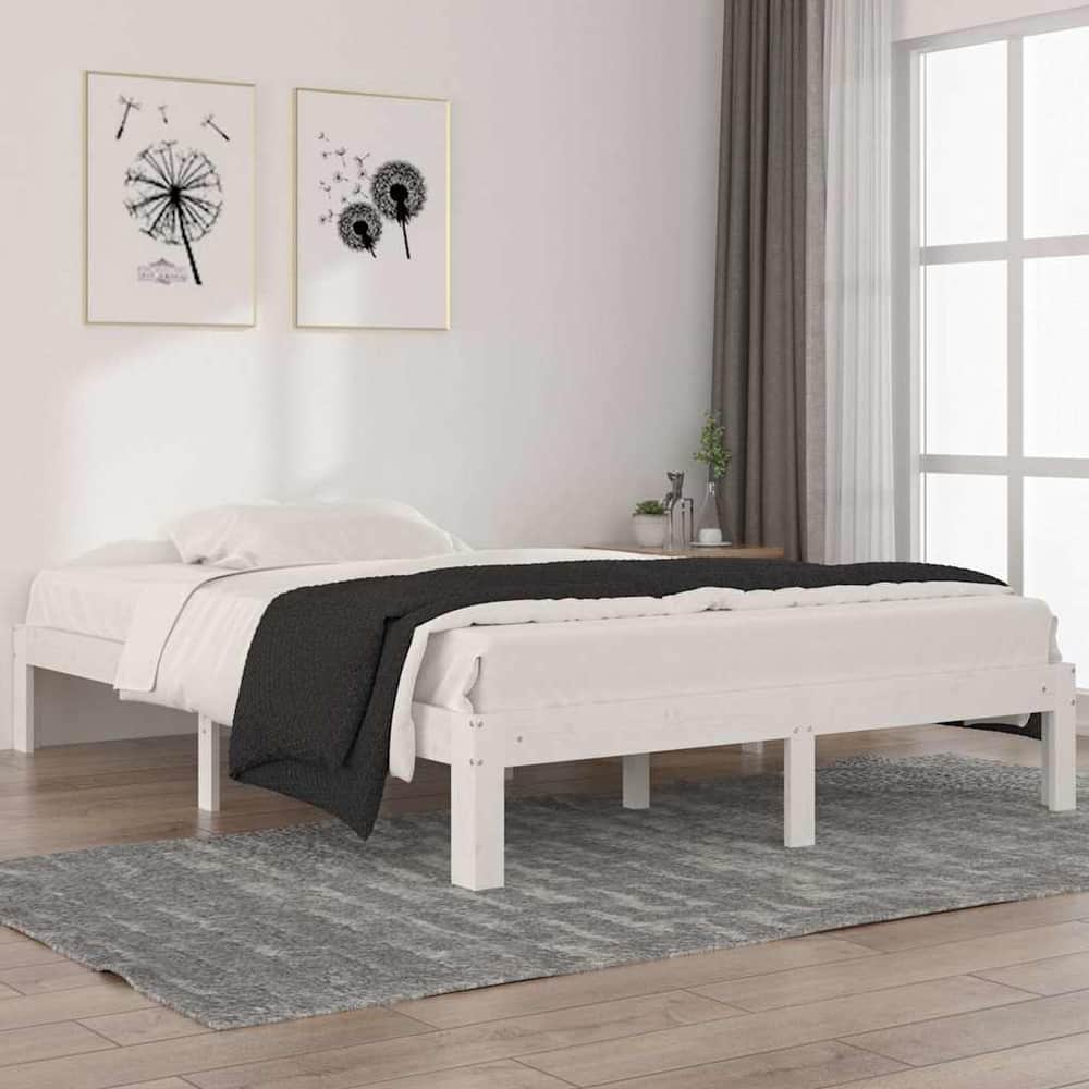 Bed Frame without Mattress Solid Wood Pine White 140 x 200 cm