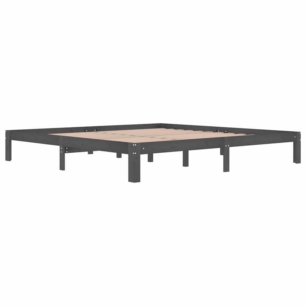 vidaXL Bed Frame without Mattress Grey Solid Wood Pine 200x200cm 3