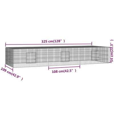 3-Panel Rabbit Cage 325x109x54 cm Galvanised Iron