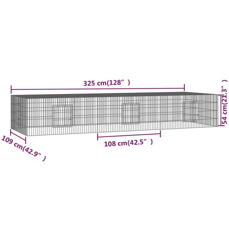 3-Panel Rabbit Cage 325x109x54 cm Galvanised Iron