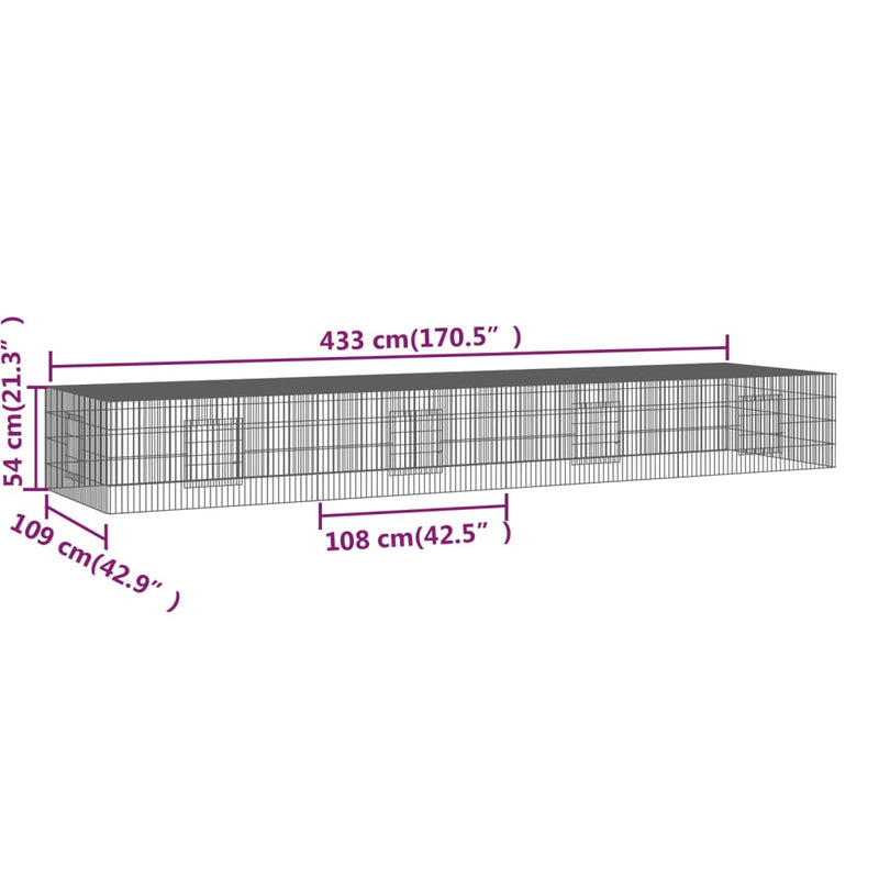 4-Panel Rabbit Cage 433x109x54 cm Galvanised Iron