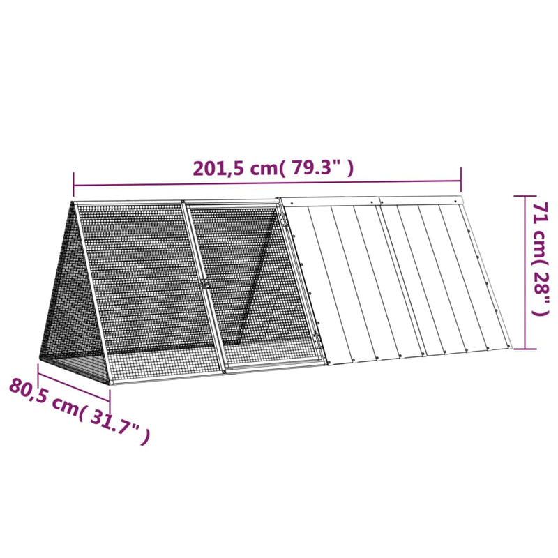 Rabbit Cage Anthracite 201.5x80.5x71 cm Galvanised Steel