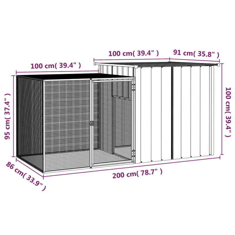 Chicken Cage Anthracite 200x91x100 cm Galvanised Steel