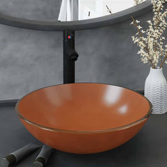 Bathroom Sink with Tap and Push Drain Tempered Glass Brown Black tap