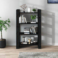 vidaXL Book Cabinet/Room Divider Black 80x35x125 cm Solid Wood Pine 3