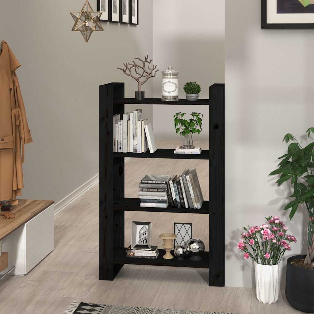 vidaXL Book Cabinet/Room Divider Black 80x35x125 cm Solid Wood Pine 1